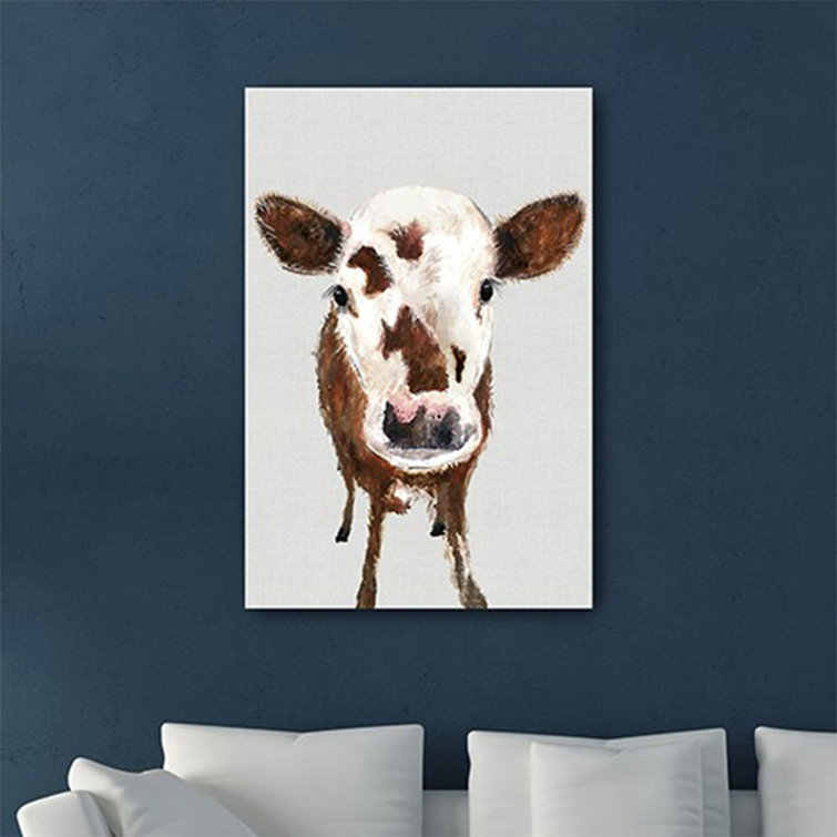 Rosalind Wheeler 24" X 16" Brown And White Baby Cow Face Canvas Wall